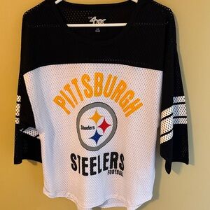 Steelers Women's Black and White Mesh Top